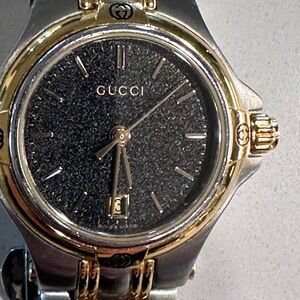 Gucci Two-Tone Gold and Silver Watch with Black Dial
